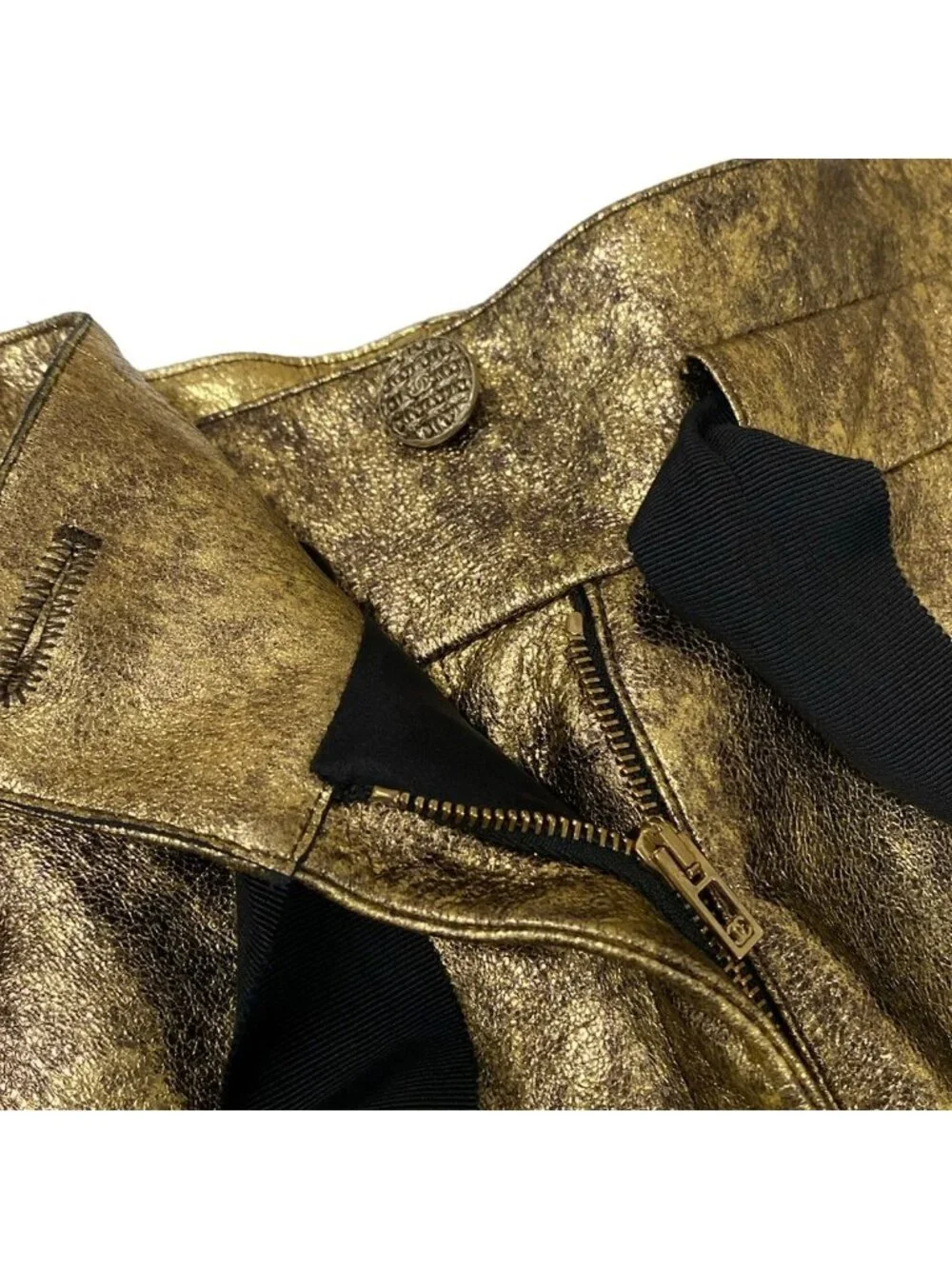 Chanel Pants Gold Full Length Lambskin Silk 34
